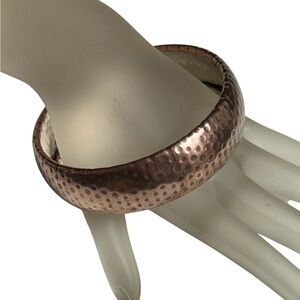 Handcrafted Hammered Artisan Bronze Copper Round Bangle Bracelet Vintage 1980s